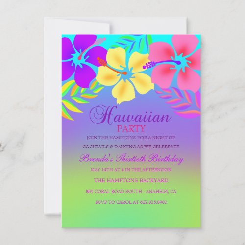 Rainbow Hawaiian Flower Birthday Invitation