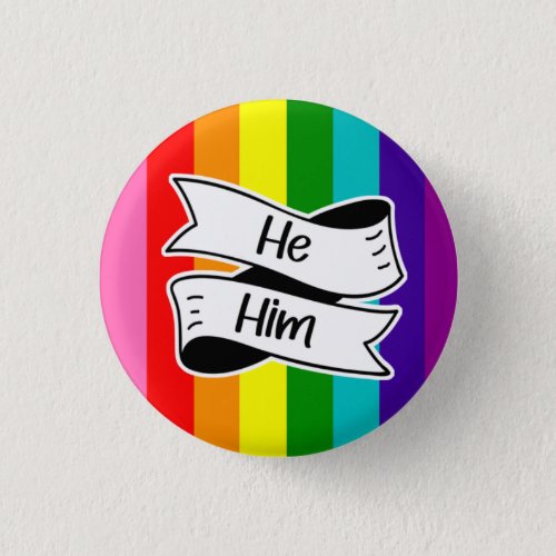 Rainbow HeHim Pronoun Badge Button
