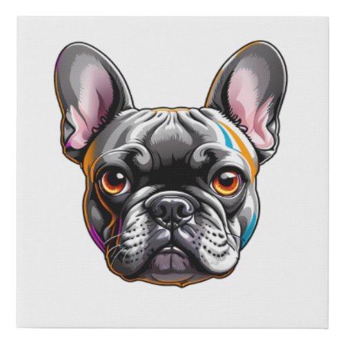 Rainbow Head Frenchie Bulldog Illustration Faux Canvas Print