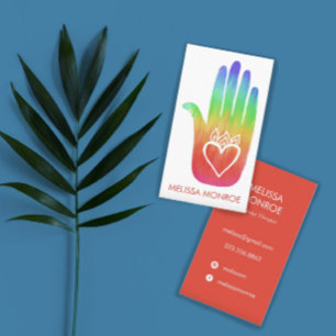 Rainbow Healing Hand Bodywork Massage Hearts  Business Card