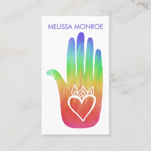 Rainbow Healing Hand Bodywork Massage Hearts Business Card
