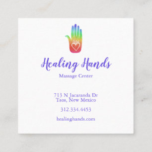 Rainbow Healing Hand Customizable Hearts Square Business Card