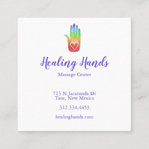 Rainbow Healing Hand Customizable Hearts Square Business Card