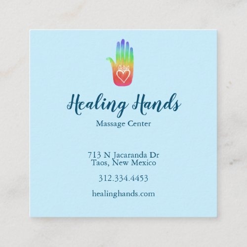 Rainbow Healing Hand Customizable Hearts  Square Business Card