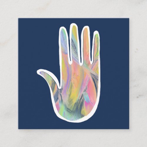 Rainbow Healing Hands Colorful Oil Paint Indigo Square Business Card