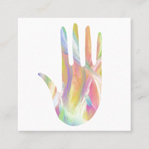 Rainbow Healing Hands Colorful Oil Paint Square Business Card