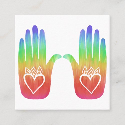 Rainbow Healing Hands Hearts Square Business Card