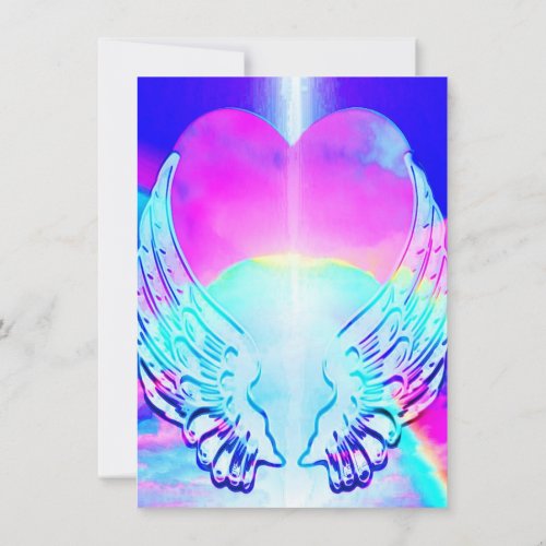 Rainbow Heart and Angel Wings Invitation