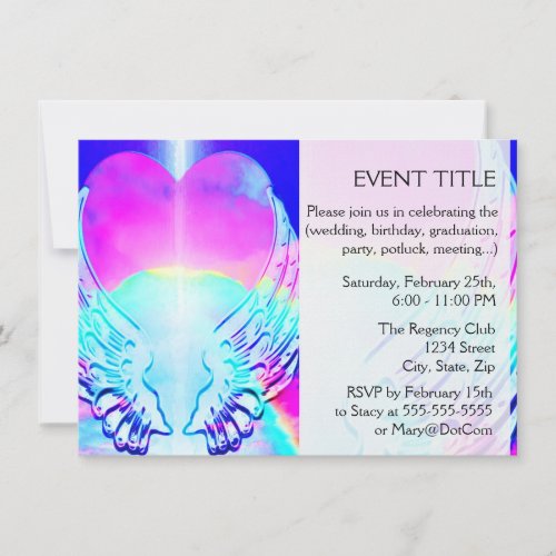 Rainbow Heart and Angel Wings Invitation