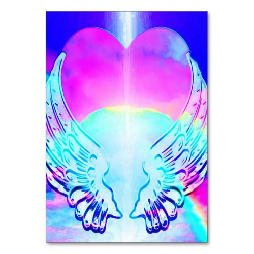 Rainbow Heart and Angel Wings Table Number