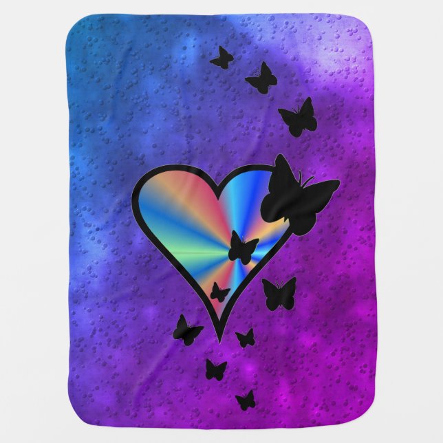 Rainbow Heart and Butterfly Baby Blanket (Front)
