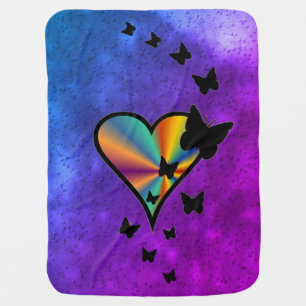 Rainbow Heart and Butterfly Baby Blanket