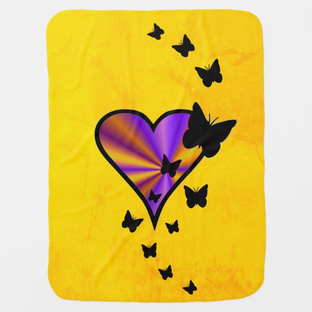 Rainbow Heart and Butterfly Baby Blanket (Front)