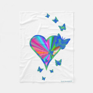 Rainbow Heart and Butterfly Fleece Blanket