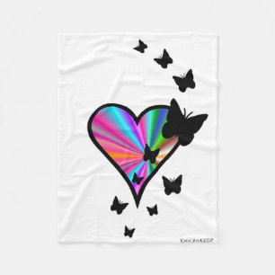 Rainbow Heart and Butterfly Fleece Blanket