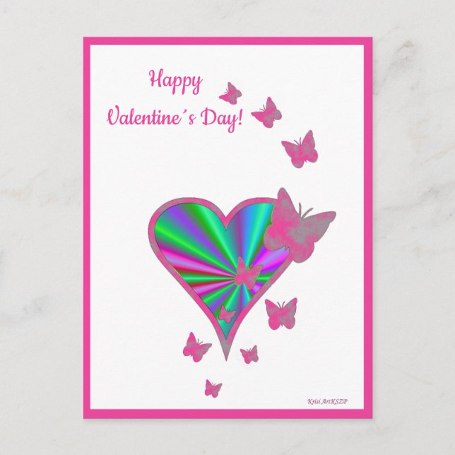 Rainbow Heart and Butterfly Holiday Postcard (Front)