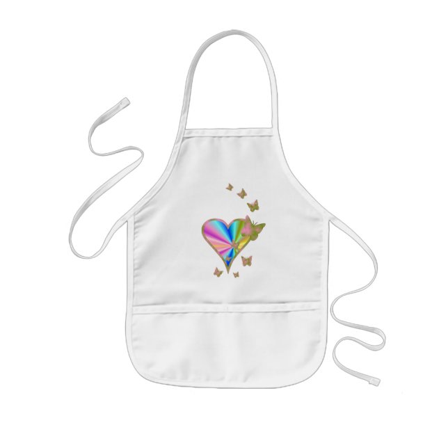 Rainbow Heart and Butterfly Kids' Apron (Front)