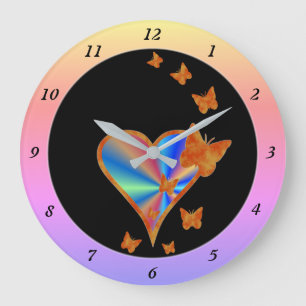 Rainbow Heart and Butterfly Large Clock