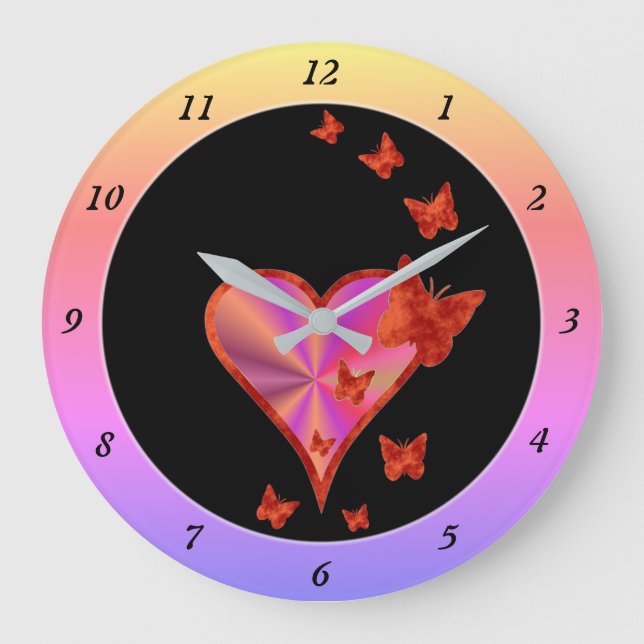 Rainbow Heart and Butterfly Large Clock (Front)