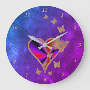 Rainbow Heart and Butterfly Large Clock