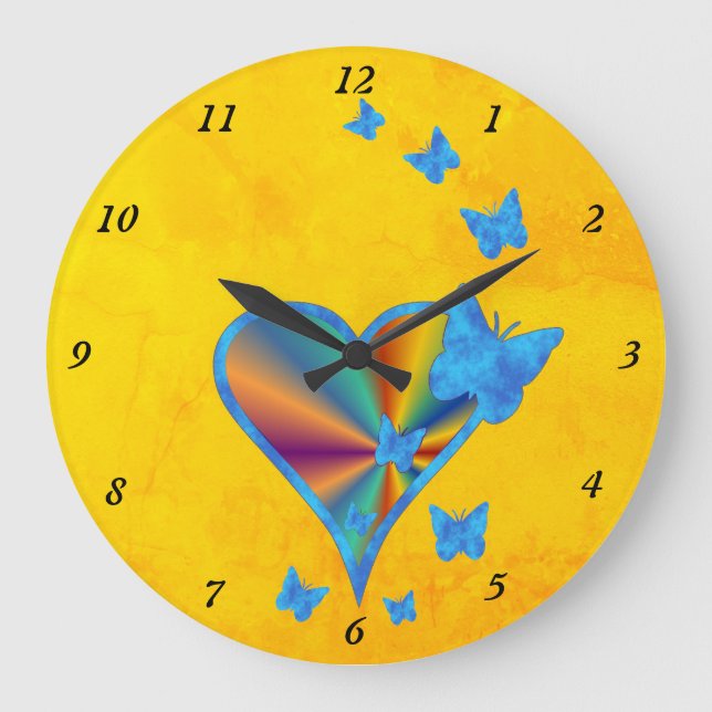 Rainbow Heart and Butterfly Large Clock (Front)