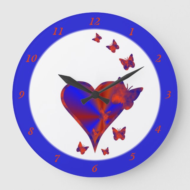 Rainbow Heart and Butterfly Large Clock (Front)