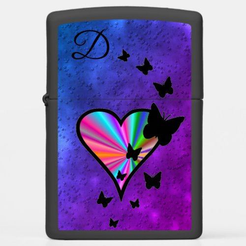 Rainbow Heart and Butterfly Make Your Own Monogram Zippo Lighter