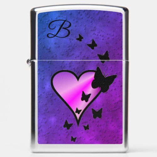 Rainbow Heart and Butterfly Make Your Own Monogram Zippo Lighter