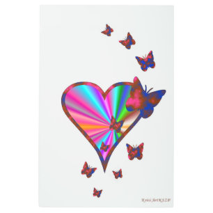 Rainbow Heart and Butterfly Metal Print