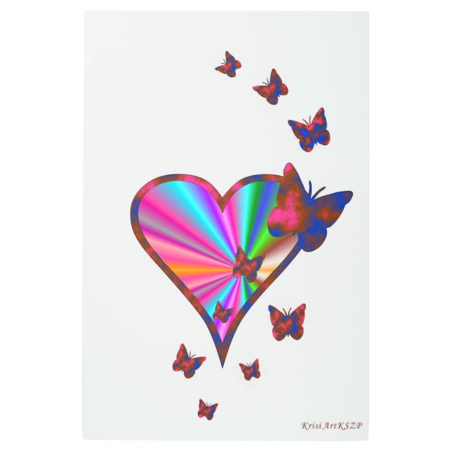 Rainbow Heart and Butterfly Metal Print (Front)