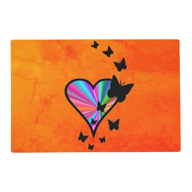 Rainbow Heart and Butterfly , Pet Mat (Front)