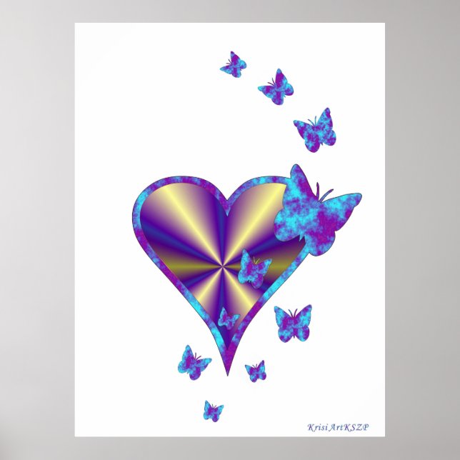 Rainbow heart and Butterfly Poster (Front)