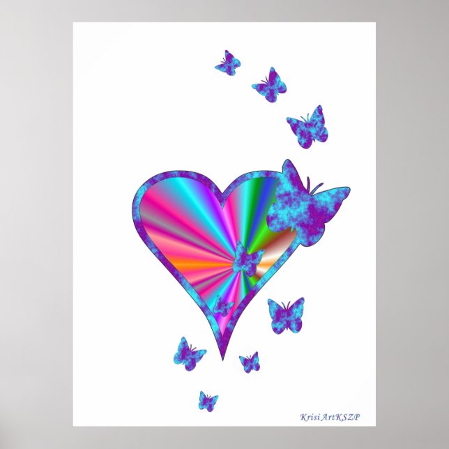 Rainbow heart and Butterfly Poster (Front)