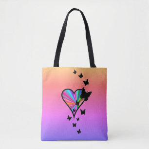 Rainbow Heart and Butterfly Tote Bag