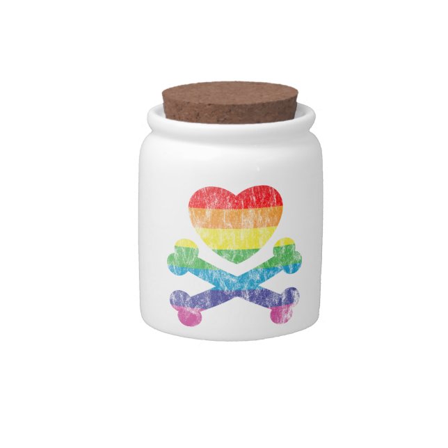 rainbow heart and crossbones candy jar (Front)
