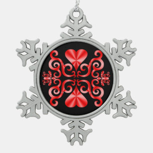 Rainbow Heart and Lily Snowflake Pewter Christmas Ornament