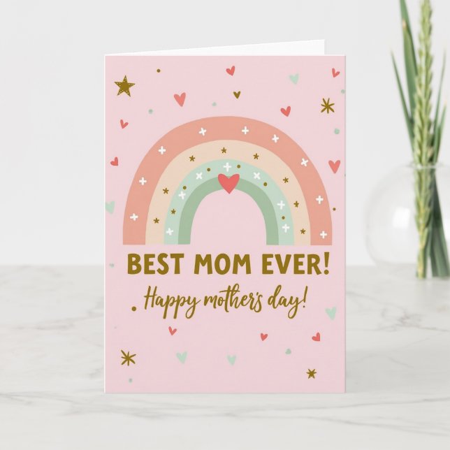 Rainbow Heart Best Mom Ever Card (Front)