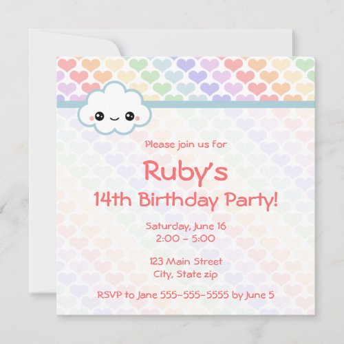 Rainbow Heart Birthday Invitation