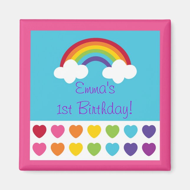 Rainbow Heart Birthday Party Favor Magnets (Front)