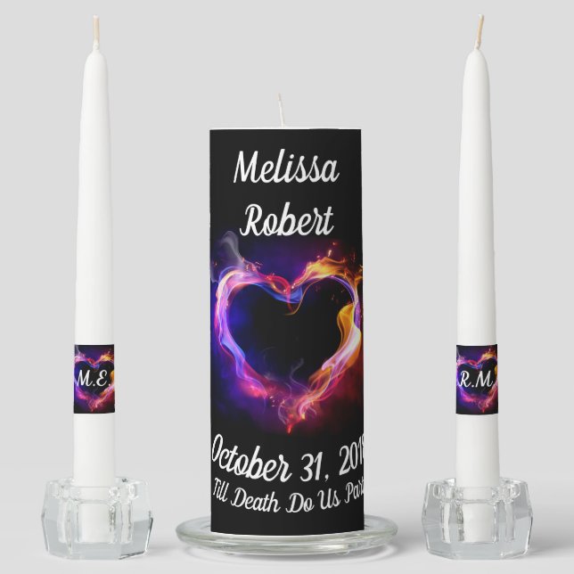 Rainbow Heart Black Unity Candle Set (Front)