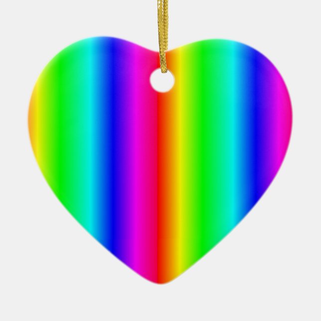 Rainbow Heart Christmas LGBTQ Ceramic Ornament (Front)