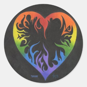Rainbow Heart Classic Round Sticker by Lyreck at Zazzle