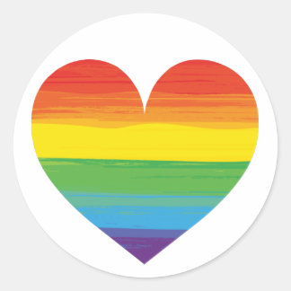 Rainbow heart classic round sticker