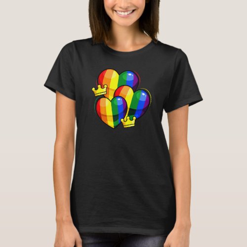 Rainbow Heart Crown Lgbt Q Cute Rainbow Flag Gay P T_Shirt
