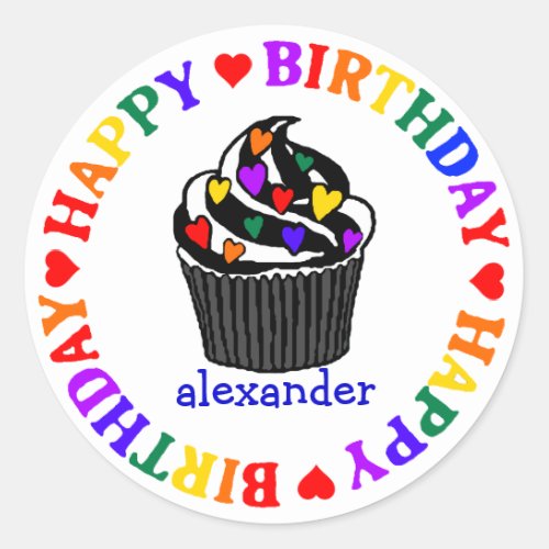 Rainbow Heart Cupcake Birthday Classic Round Sticker