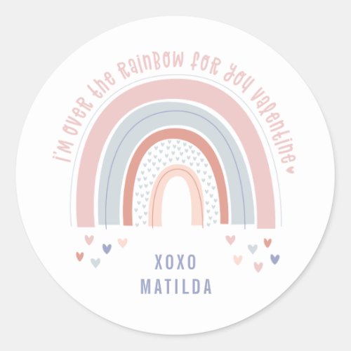 Rainbow heart cute classroom valentine classic round sticker