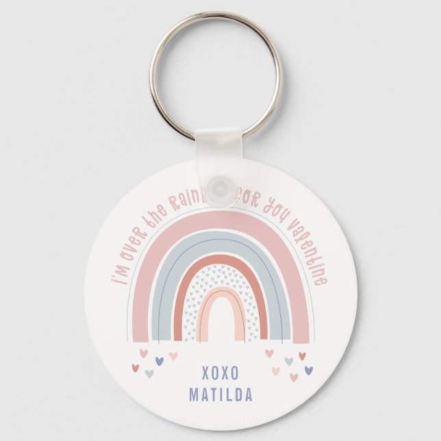 Rainbow heart cute classroom valentine gift keychain (Front)