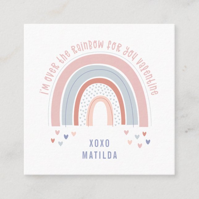 Rainbow heart cute photo classroom valentine square business card (Front)
