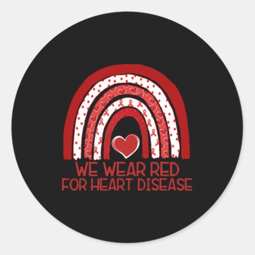 Rainbow Heart Disease Awareness Red Ribbon Gift Su Classic Round Sticker