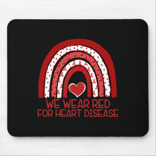 Rainbow Heart Disease Awareness Red Ribbon Gift Su Mouse Pad